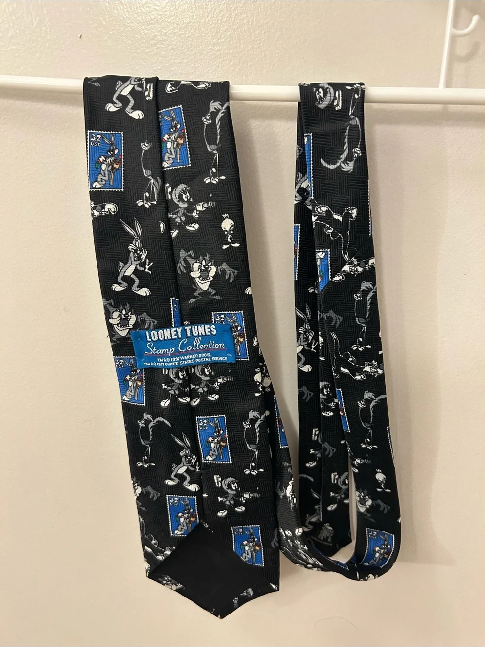 Warner Bros. Stamp Collection Black Tie with Bugs Bunny & Blue Accent Panels